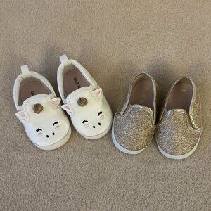 BABY SHOES SET OF 2 Pair Girls Size 6-12 Months in White and Gold